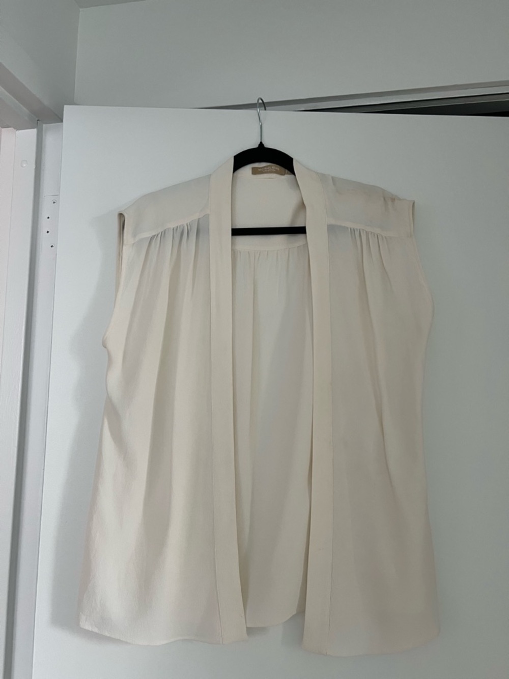 Michael Kors Collection Cream Sleeveless Draped Open-Front Blouse